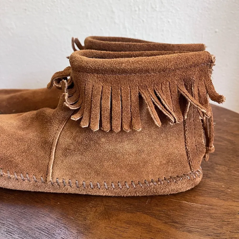 Minnetonka Moccasin Fringe 182 Back Zipper Boot Softsole Women's 9.5